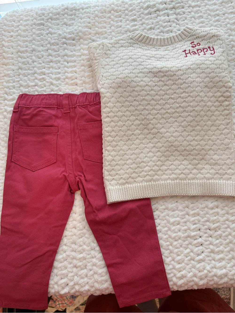 Carter's Cream Knit Heart Sweater and Raspberry Pants Kids Matching Set